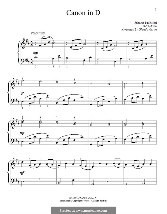 Canon in D Major (Printable): Facil para o piano by Johann Pachelbel