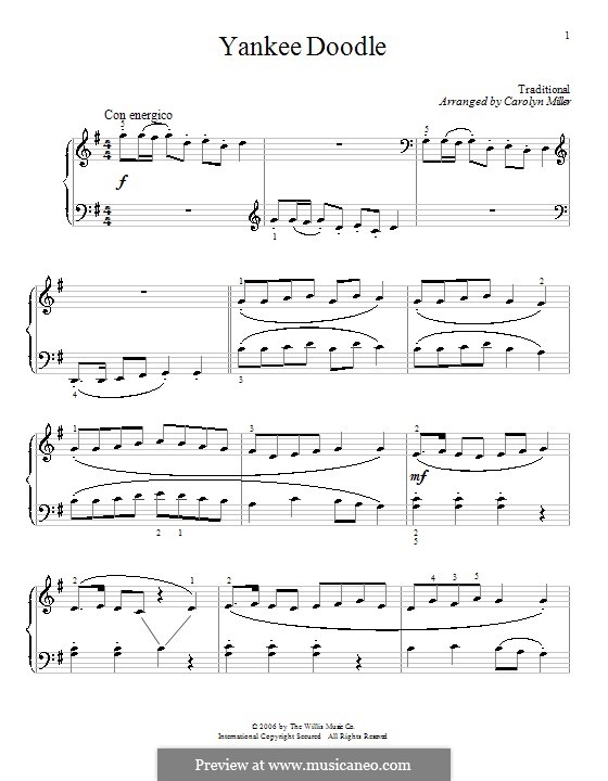 Yankee Doodle: para piano (G maior) by folklore
