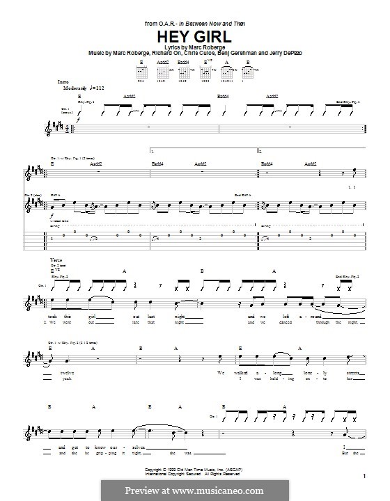 Hey Girl (O.A.R.): Para guitarra com guia by Benj Gershman, Chris Culos, Jerry DePizzo, Marc Roberge, Richard On