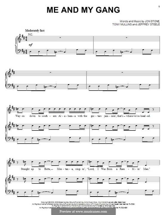 Me and My Gang (Rascal Flatts): Para vocais e piano (ou Guitarra) by Jeffrey Steele, Jon Stone, Tony Mullins