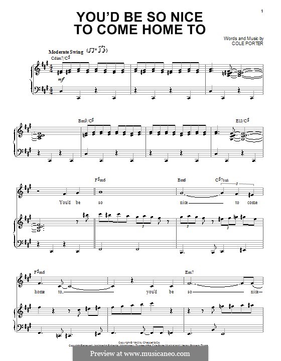 You'd Be So Nice to Come Home to: For voice and piano or guitar (F Sharp Minor) by Cole Porter