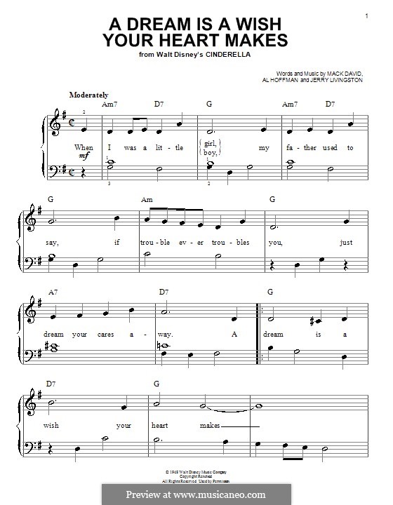 A Dream Is a Wish Your Heart Makes (from Disney's Cinderella): Facil para o piano by Al Hoffman, Jerry Livingston, Mack David