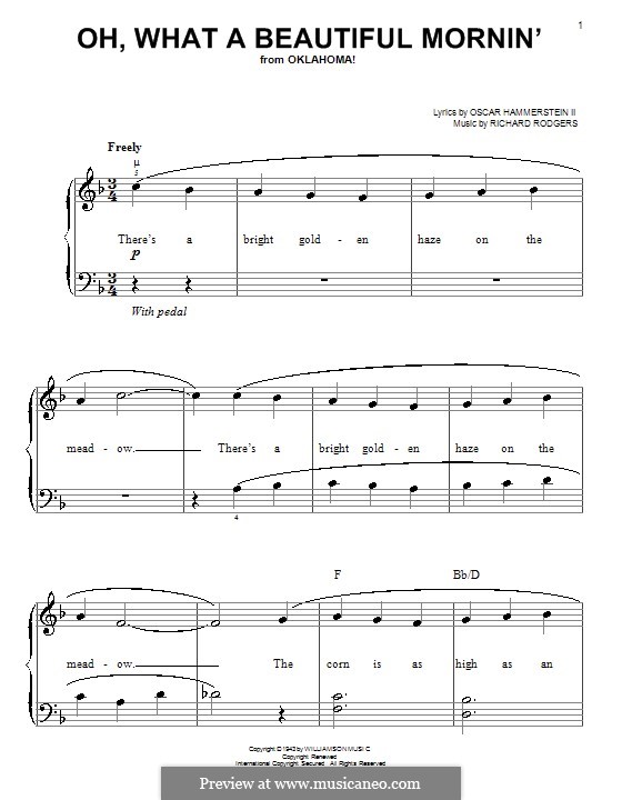 Oh, What a Beautiful Mornin' (from 'Oklahoma!'): Facil para o piano by Richard Rodgers