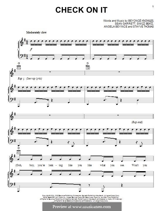 Check on It: Para vocais e piano (ou Guitarra) by Beyoncé, Angela Beyince, Swizz Beatz, Sean Garrett, Stayve Thomas