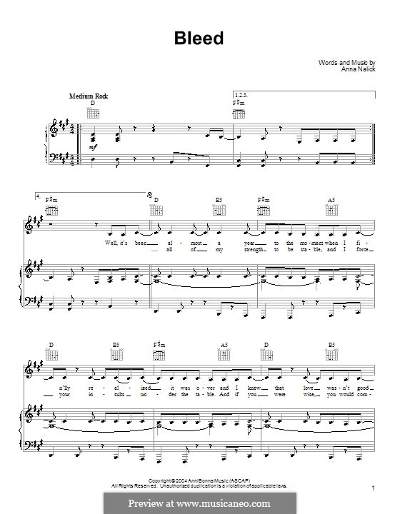 Bleed: Para vocais e piano (ou Guitarra) by Anna Nalick