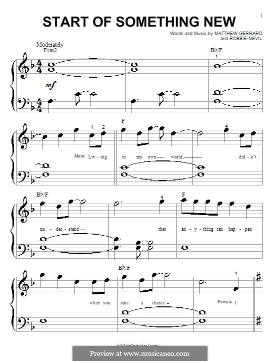 Start of Something New (from High School Musical): para piano (versão facil) by Matthew Gerrard, Robbie Nevil