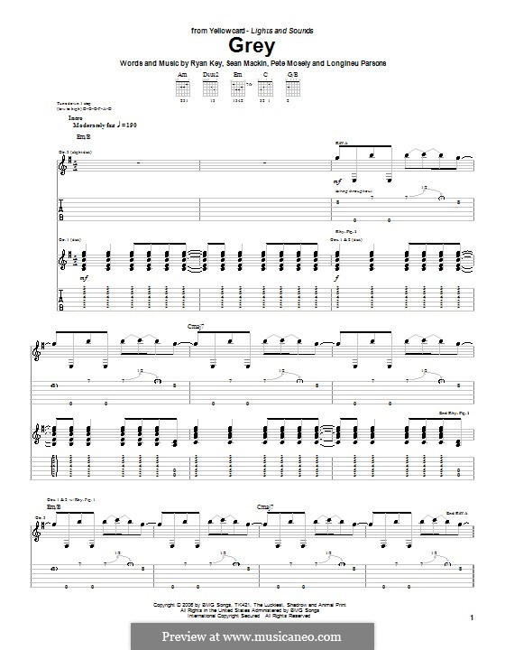 Grey (Yellowcard): Para guitarra com guia by Longineu Parsons, Peter Mosely, Ryan Key, Sean Mackin