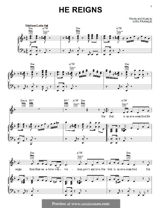 He Reigns: Para vocais e piano (ou Guitarra) by Kirk Franklin