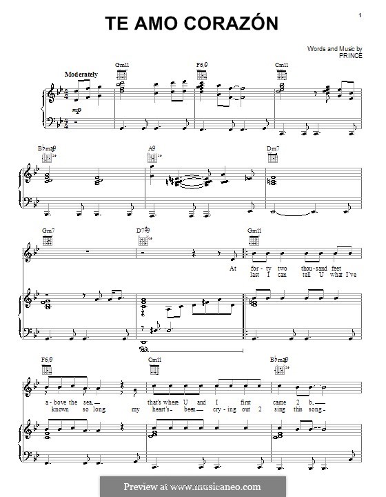 Te Amo Corazon: Para vocais e piano (ou Guitarra) by Prince