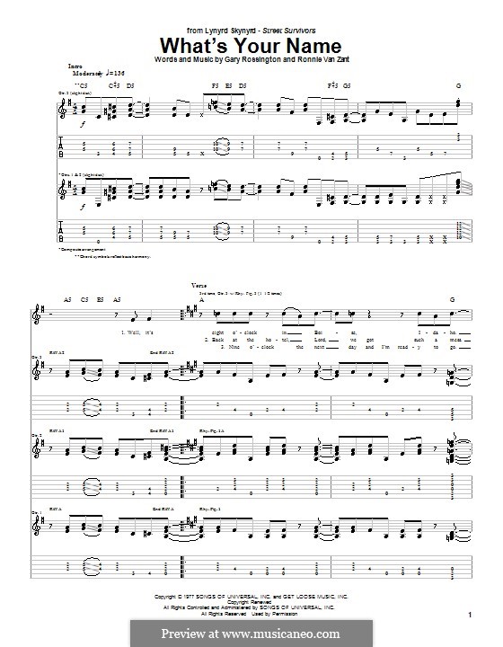 What's Your Name (Lynyrd Skynyrd): Para guitarra com guia by Gary Rossington, Ronnie Van Zant