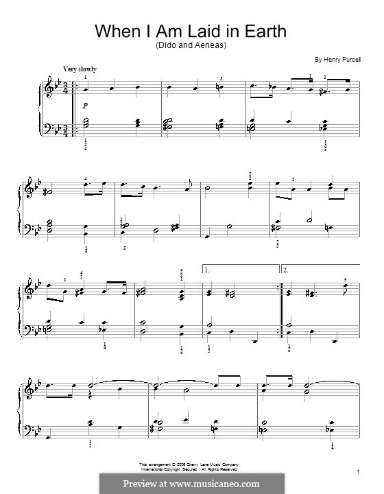 Dido's Lament: versão facil para piano by Henry Purcell