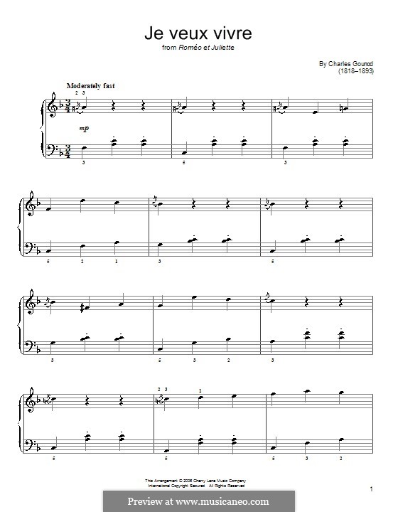 Ah! Je veux vivre dans le rêve: Facil para o piano by Charles Gounod
