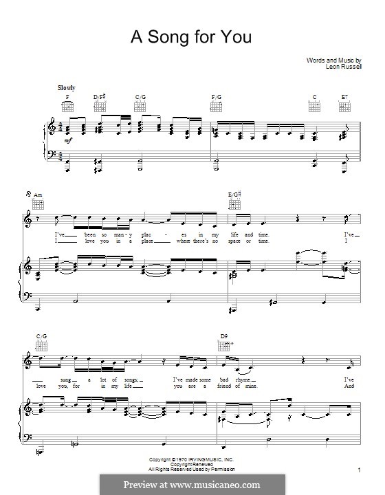 A Song for You: For voice and piano or guitar (Joe Cocker) by Leon Russell