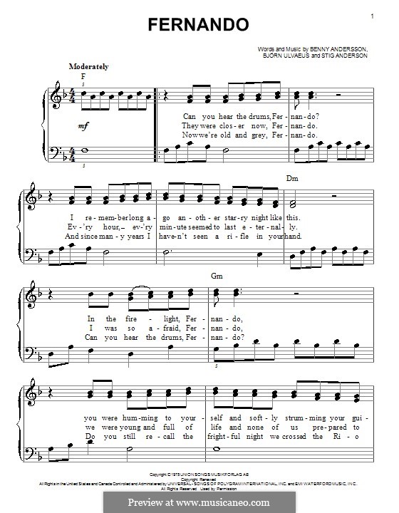 Fernando (ABBA): Facil para o piano by Benny Andersson, Björn Ulvaeus, Stig Anderson