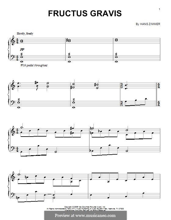 Fructus Gravis (from The Da Vinci Code): Para Piano by Hans Zimmer
