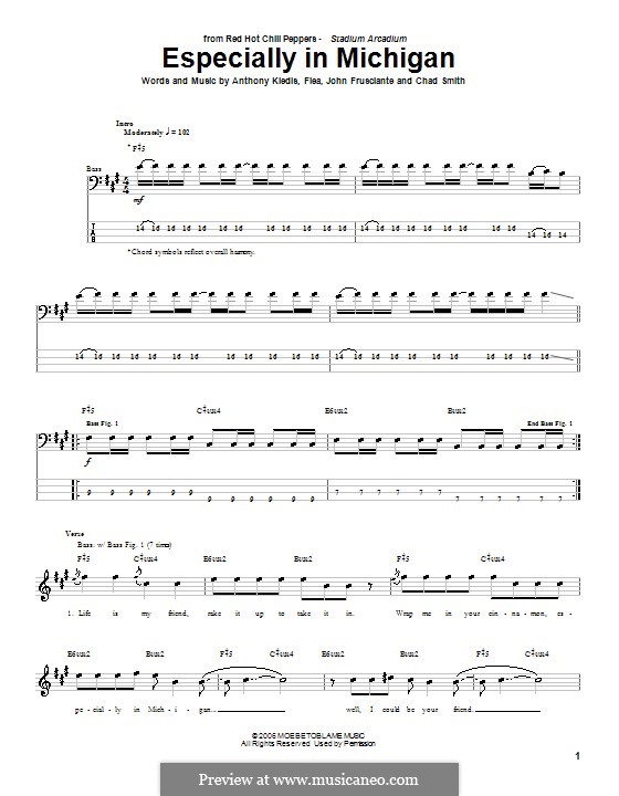 Especially in Michigan (Red Hot Chili Peppers): para baixo com guia by Flea, Anthony Kiedis, Chad Smith, John Frusciante