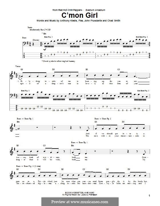 C'Mon Girl (Red Hot Chili Peppers): para baixo com guia by Flea, Anthony Kiedis, Chad Smith, John Frusciante