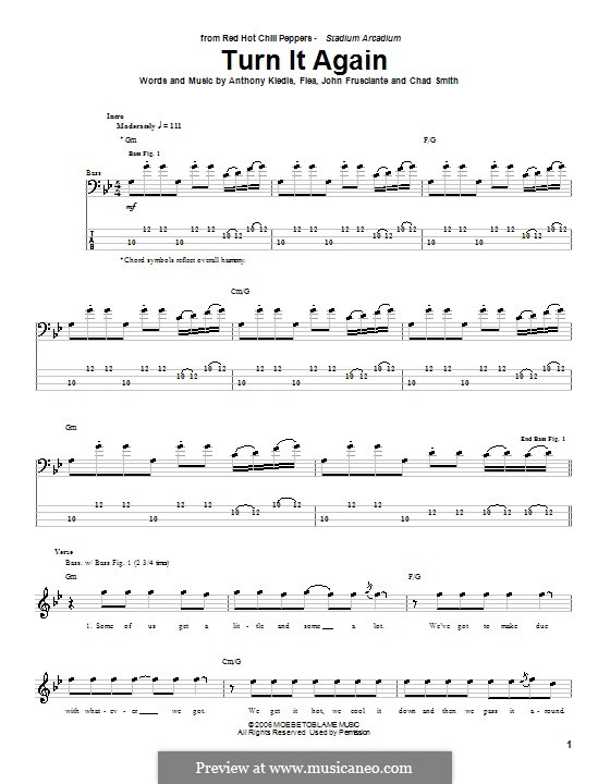 Turn it Again (Red Hot Chili Peppers): para baixo com guia by Flea, Anthony Kiedis, Chad Smith, John Frusciante