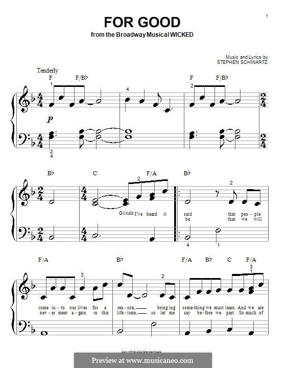 For Good (from Wicked): para piano (versão facil) by Stephen Schwartz