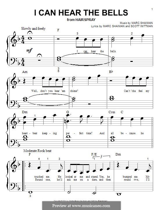 I Can Hear the Bells (from Hairspray): para piano (versão facil) by Marc Shaiman