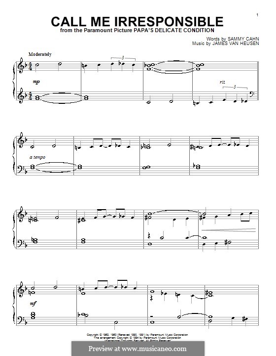 Call Me Irresponsible (Frank Sinatra): Para Piano by Jimmy Van Heusen