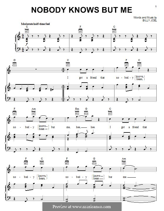 Nobody Knows But Me: Para vocais e piano (ou Guitarra) by Billy Joel