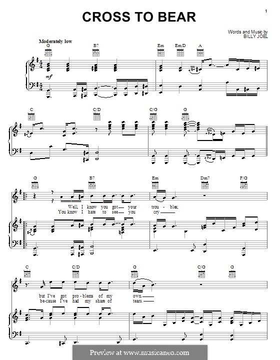 Cross to Bear: Para vocais e piano (ou Guitarra) by Billy Joel