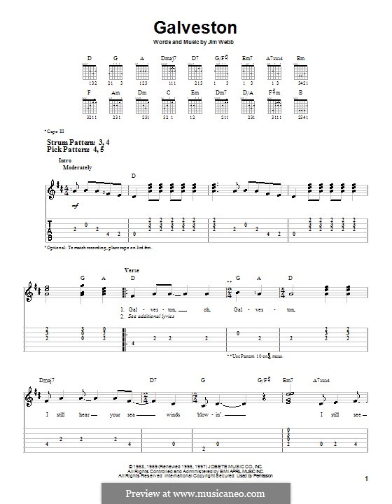 Galveston (Glen Campbell): Para guitarra (versão facil) by Jimmy Webb