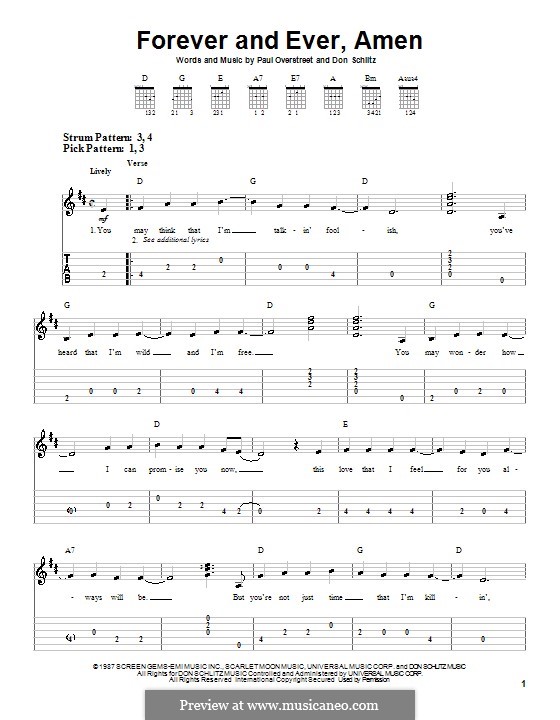 Forever and Ever, Amen (Randy Travis): Para guitarra (versão facil) by Don Schlitz, Paul Overstreet
