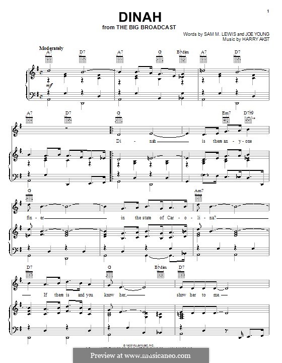 Dinah (Bing Crosby): Para vocais e piano (ou Guitarra) by Harry Akst