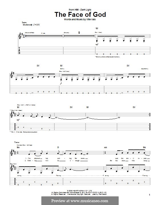 The Face of God (H.I.M.): Para guitarra com guia by Ville Valo