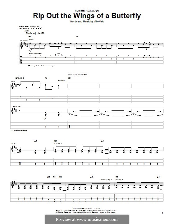 Rip Out the Wings of a Butterfly (H.I.M.): Para guitarra com guia by Ville Valo