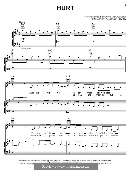 Hurt: Para vocais e piano (ou Guitarra) by Christina Aguilera, Linda Perry, Mark Ronson