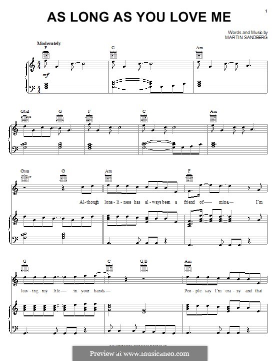 As Long As You Love Me (Backstreet Boys): Para vocais e piano (ou Guitarra) by Max Martin