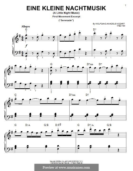 Allegro, for piano: Excerpt by Wolfgang Amadeus Mozart