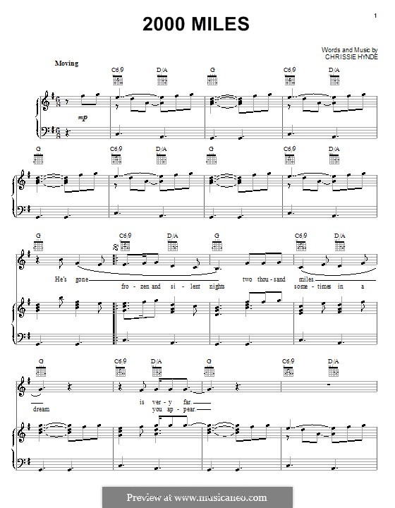 2000 Miles (The Pretenders): Para vocais e piano (ou Guitarra) by Chrissie Hynde
