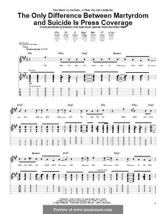 The Only Difference Between Martyrdom and Suicide Is Press Coverage (Panic! At the Disco): Para guitarra com guia by Brendon Urie, Brent Wilson, Ryan Ross, Spencer Smith