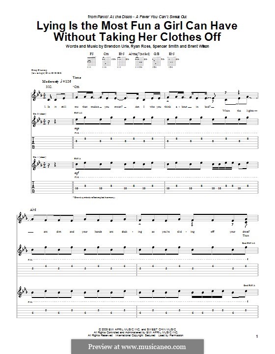 Lying Is the Most Fun a Girl Can Have without Taking Her Clothes Off (Panic! At the Disco): Para guitarra com guia by Brendon Urie, Brent Wilson, Ryan Ross, Spencer Smith