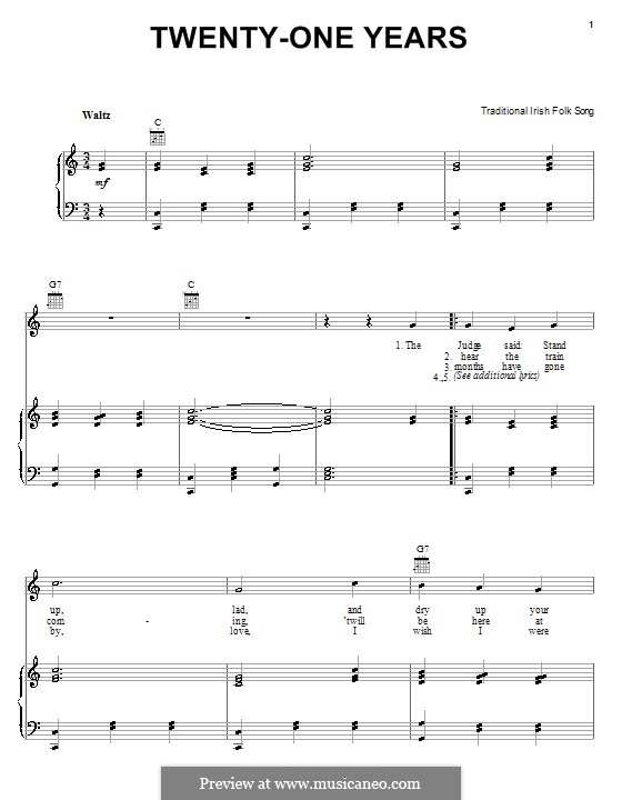 Twenty-One Years: Para vocais e piano (ou Guitarra) by folklore