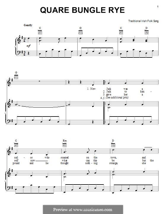 Quare Bungle Rye: Para vocais e piano (ou Guitarra) by folklore