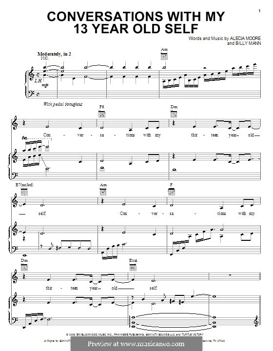 Conversations with My 13 Year Old Self (Pink): Para vocais e piano (ou Guitarra) by Alecia Moore, Billy Mann