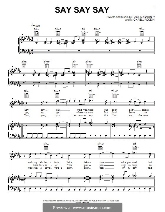 Say Say Say: Para vocais e piano (ou Guitarra) by Michael Jackson, Paul McCartney