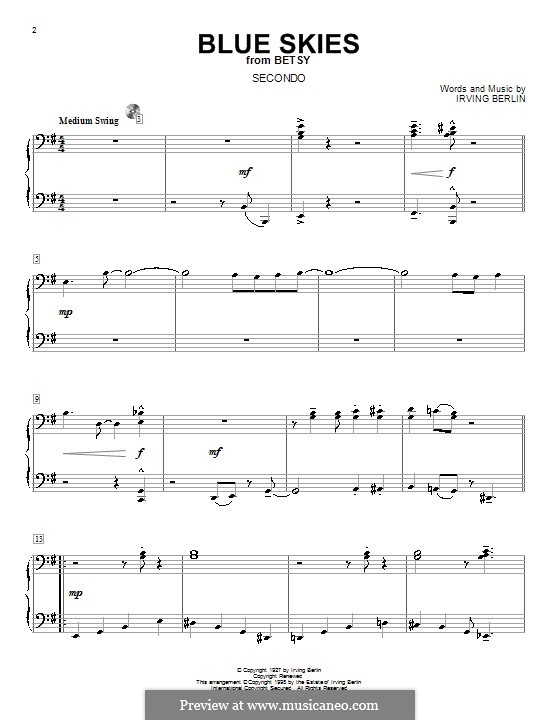 Blue Skies: para piano de quadro mãos by Irving Berlin
