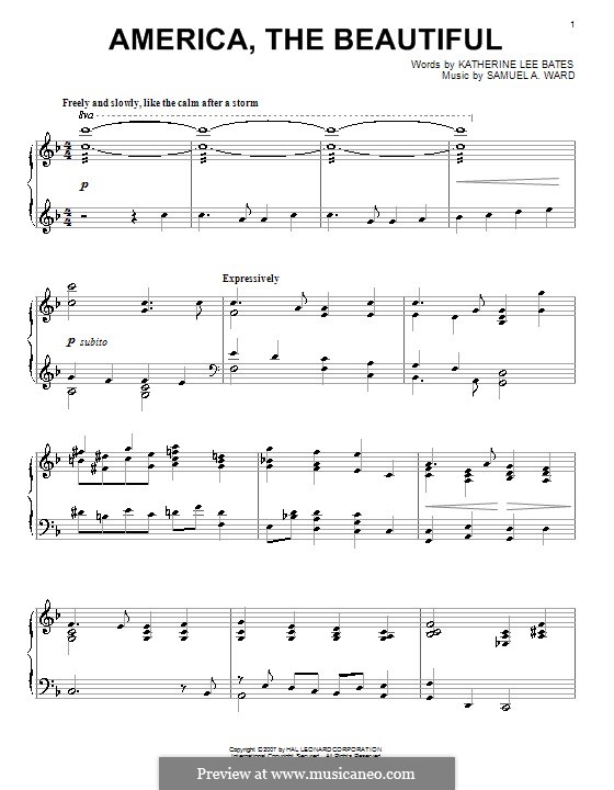 America, The Beautiful: Para Piano by Samuel Augustus Ward