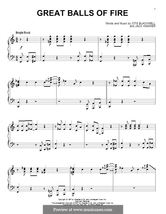 Great Balls of Fire (Jerry Lee Lewis): Para Piano by Jack Hammer, Otis Blackwell