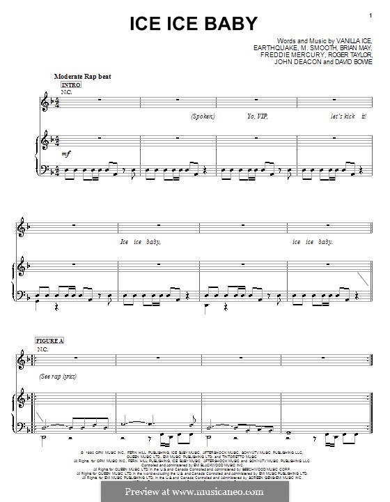 Ice Ice Baby: Para vocais e piano (ou Guitarra) by DJ Earthquake, Brian May, David Bowie, Freddie Mercury, John Deacon, M. Smooth, Roger Taylor, Vanilla Ice