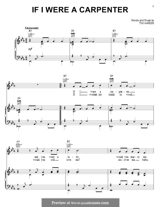 If I Were a Carpenter: Para vocais e piano (ou Guitarra) by Tim Hardin