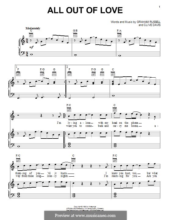 All Out of Love: For voice and piano or guitar (Air Supply) by Clive Davis, Graham Russell