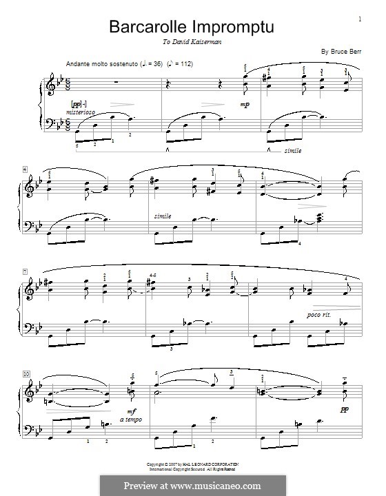 Barcarolle Impromptu: Para Piano by Bruce Berr