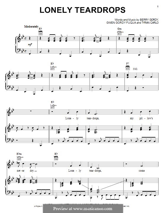 Lonely Teardrops: Para vocais e piano (ou Guitarra) by Berry Gordy, Gwen Gordy Fuqua, Tyran Carlo